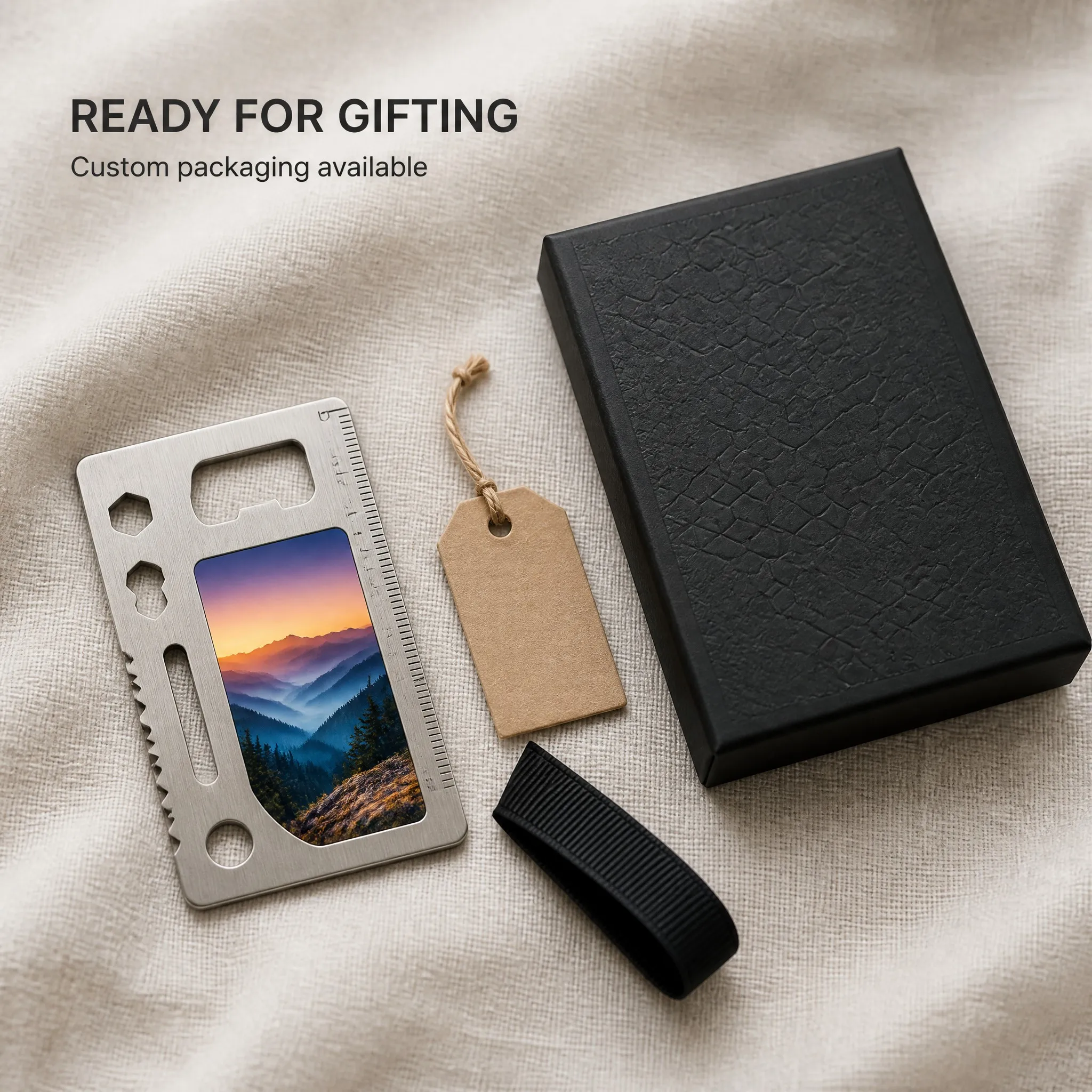 UV printed multi-tool card with custom gift box packaging