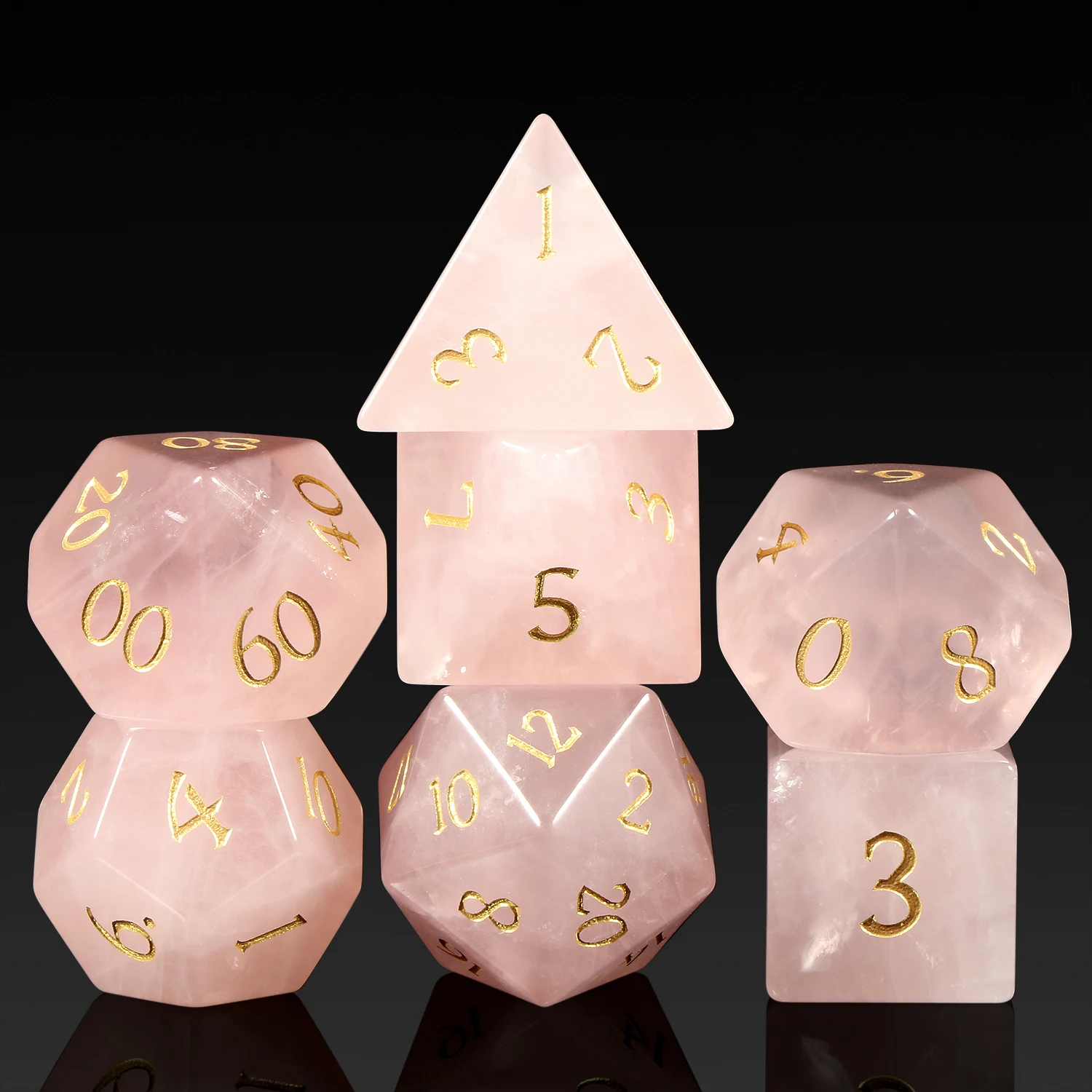 

Wholesale Natural gemstone Dice Custom DND Dice Stone Polyhedral Dice Set for Dungeons and Dragons Board Game Rose quartz