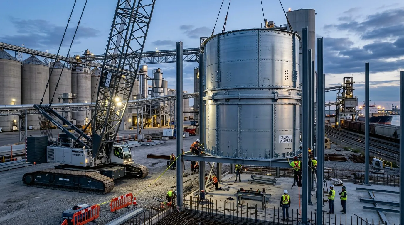 Modular Expansion of an Industrial Grain Terminal with Precision Steel Silos