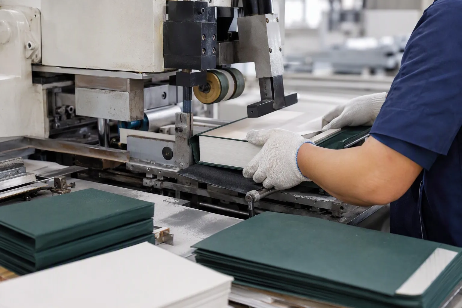 Case binding production line - book block casing-in process in China factory