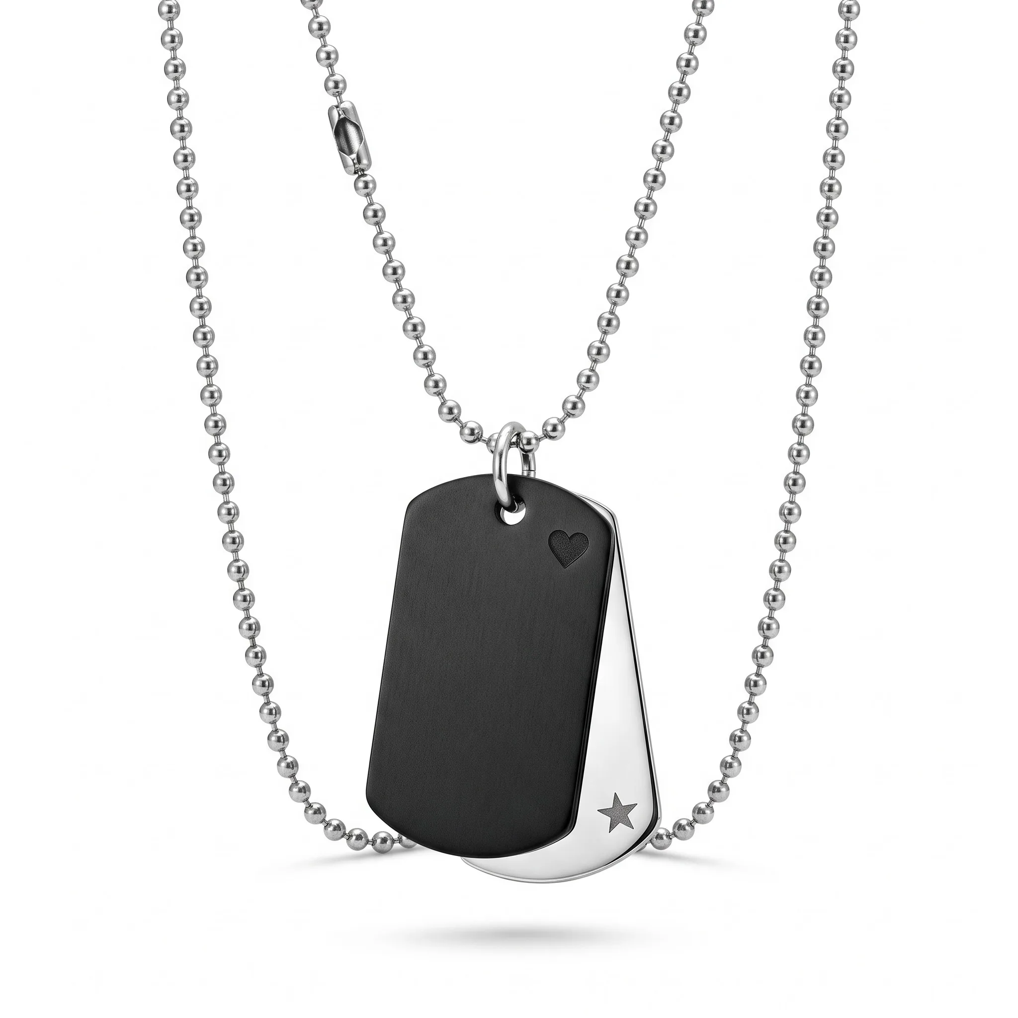 Two-tag matte black and silver military dog tag set