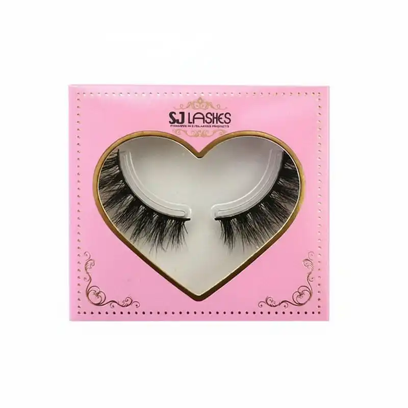 Square pink single pair lash box with a gold foil border around a heart window and a gold foil dotted rule around the panel edge, with foil corner ornaments - foil across fold line