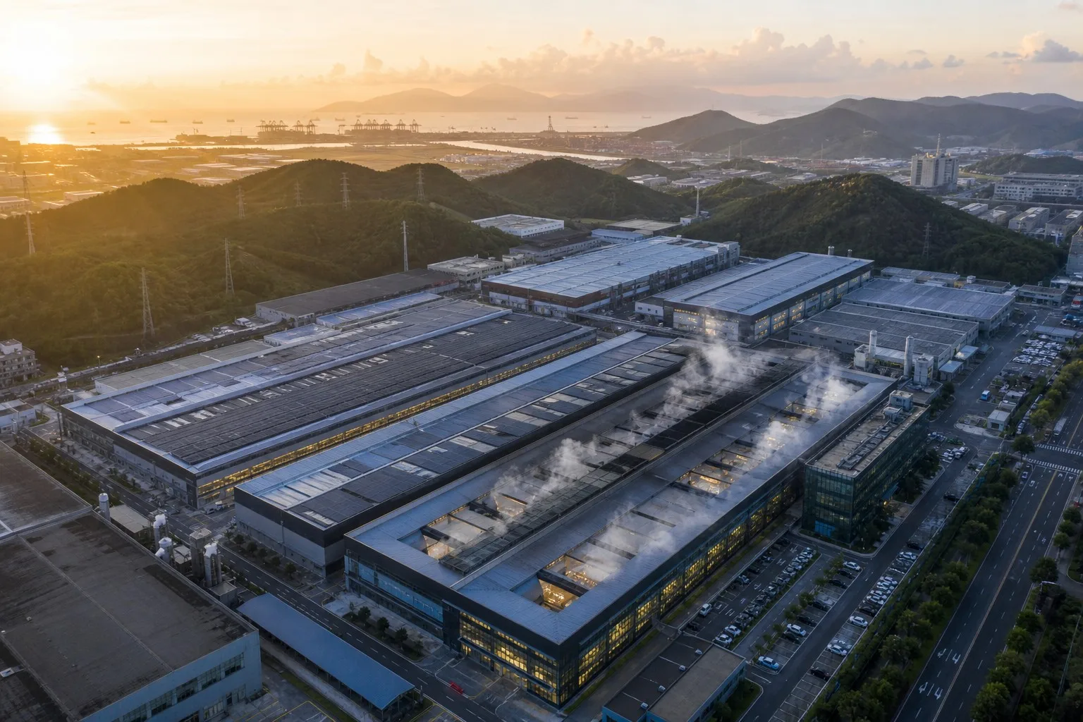 Ningbo Fenghua tempered glass lid manufacturing district aerial view