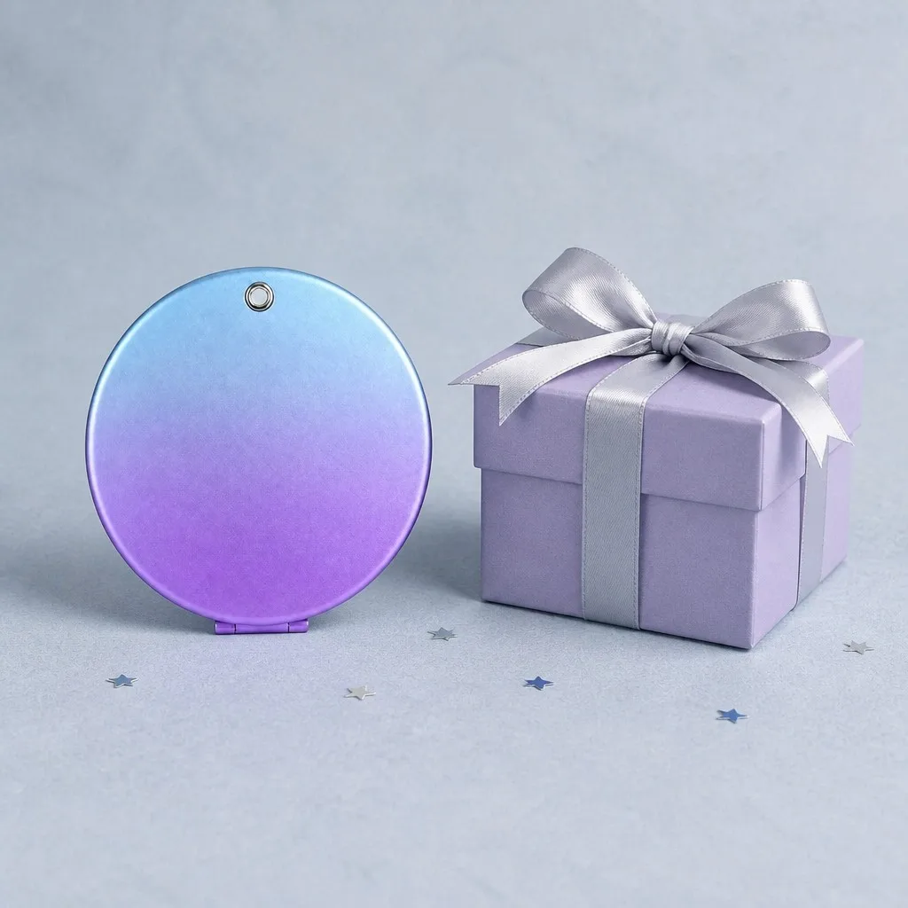 Gift packaging of round anodized makeup mirror