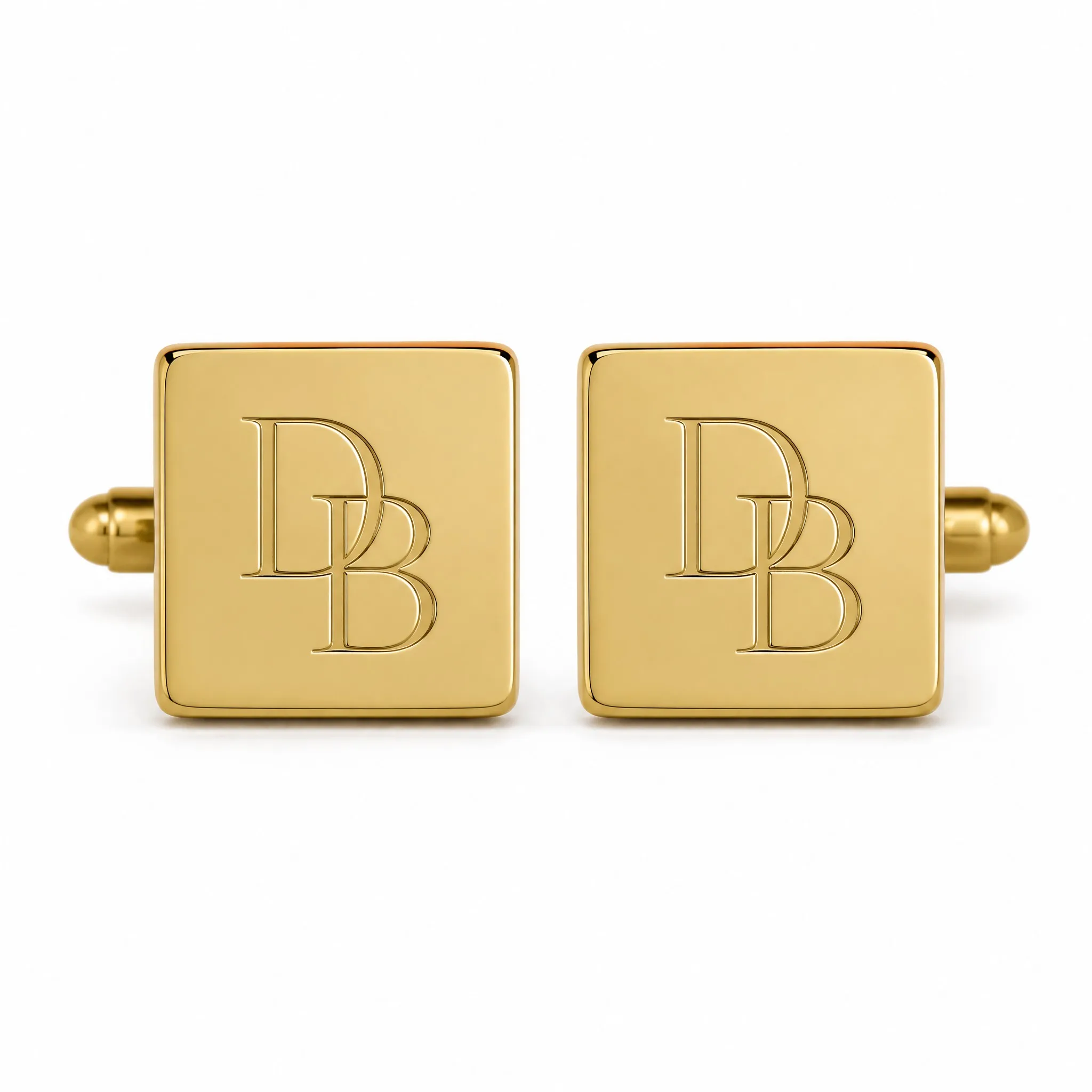 Laser engraved cufflinks square gold front view