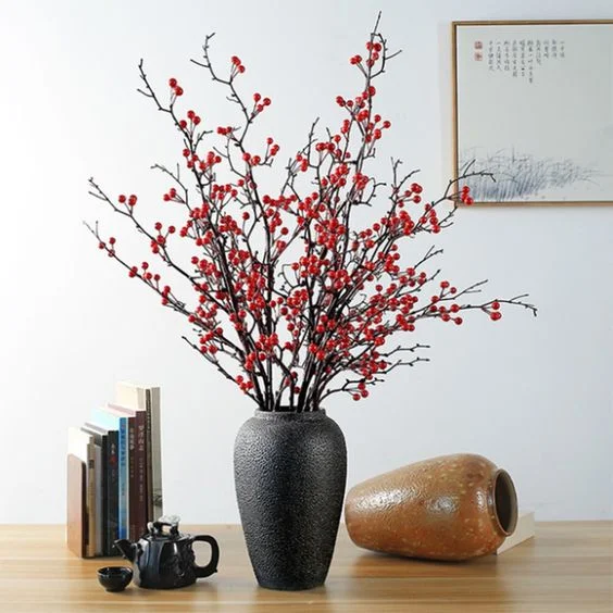 

Cheap wholesale Faux flowers Artificial winterberry Simulated holly fruit Decorative plants for Christmas New Year holidays