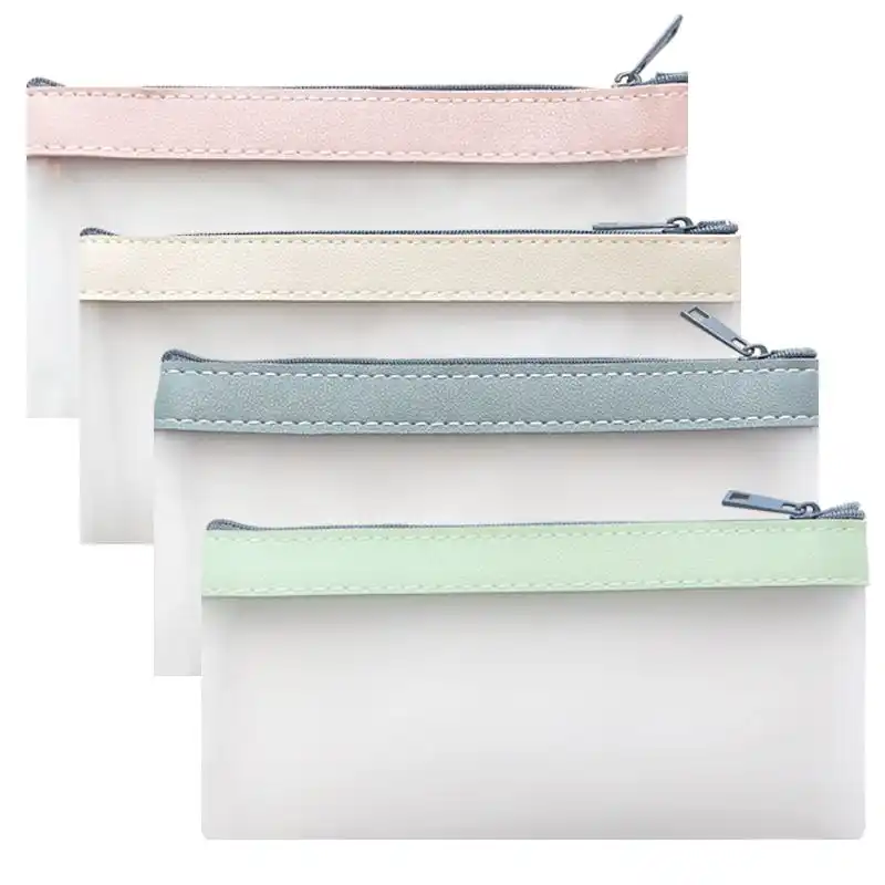 Frosted mesh TPU pencil pouches with pastel PU trims