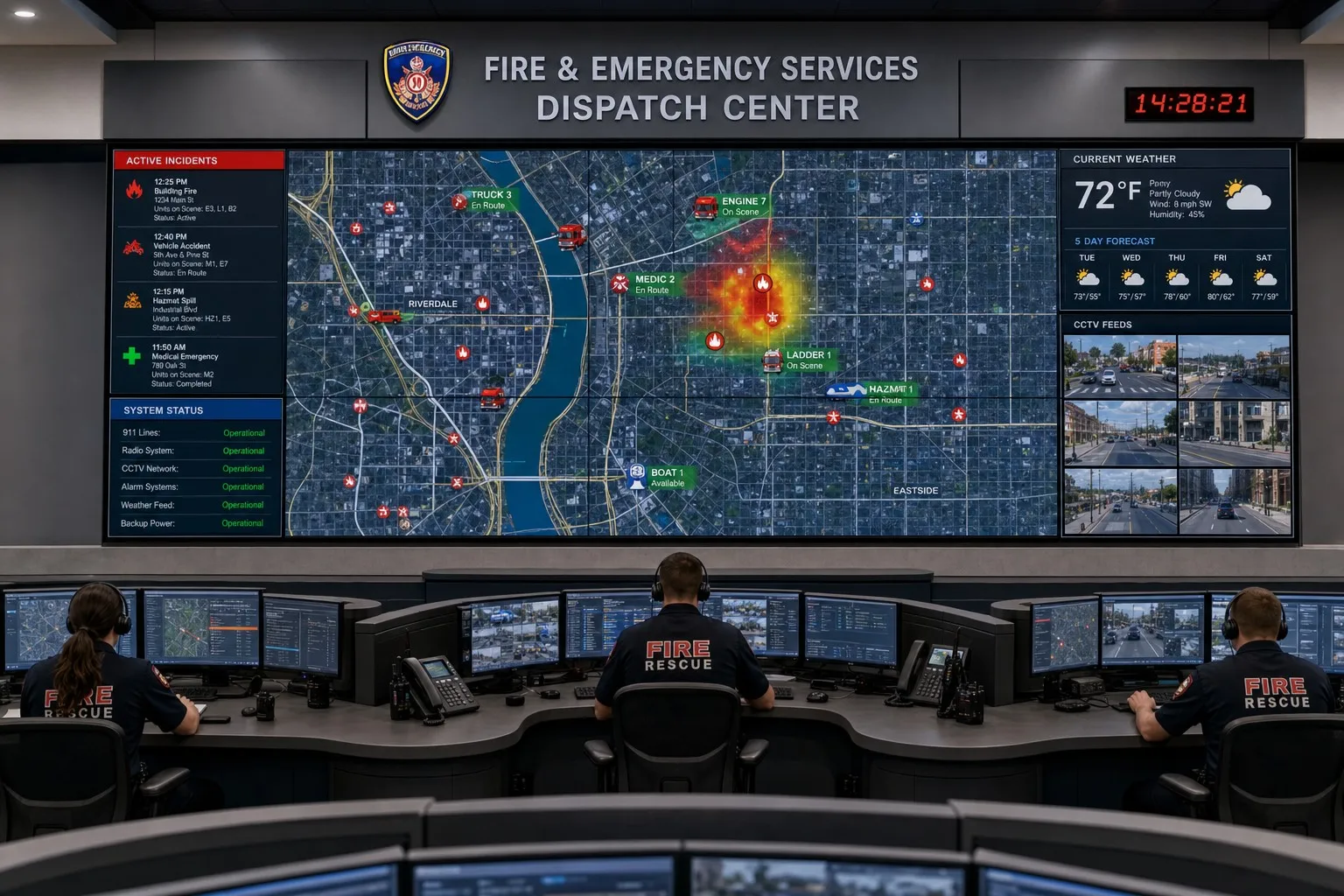 Centre de commandement d'urgence avec mur vidéo Veeluame