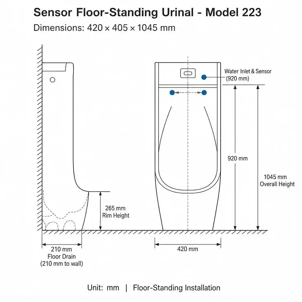freestanding-urinal-223-dimension-specs