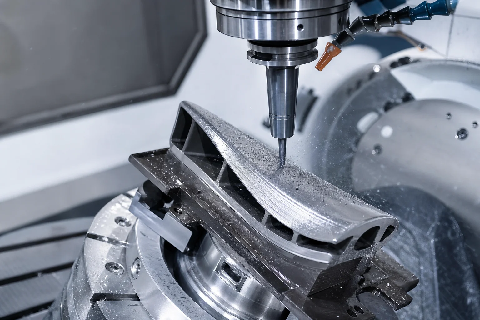 5-axis CNC machining center precision milling aerodynamic 3D airfoil profile of turbine guide vane