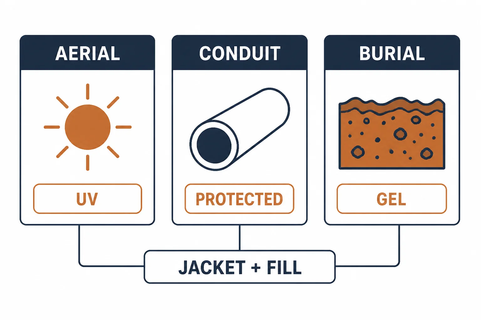 Selection cards for aerial, conduit and burial outdoor ethernet installation methods