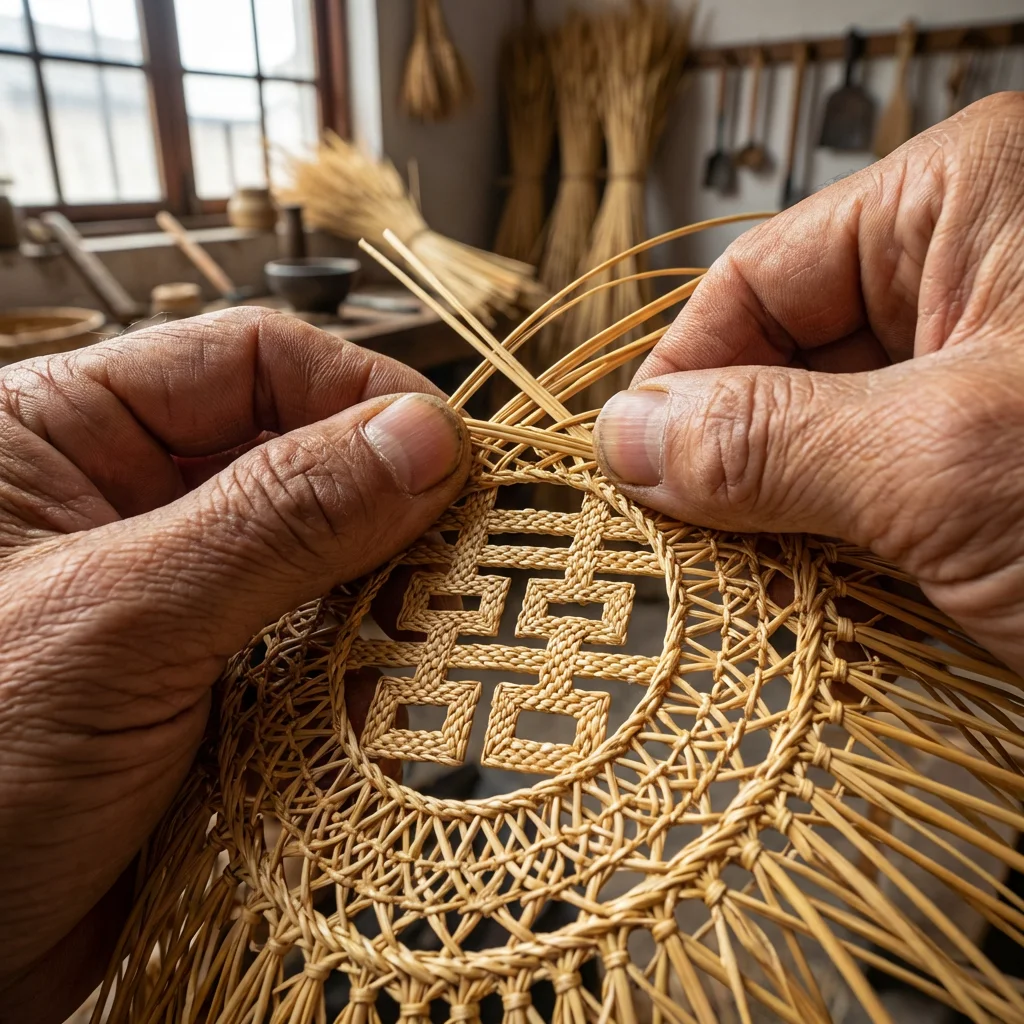 Traditional Chinese Hand-Woven Straw Basket