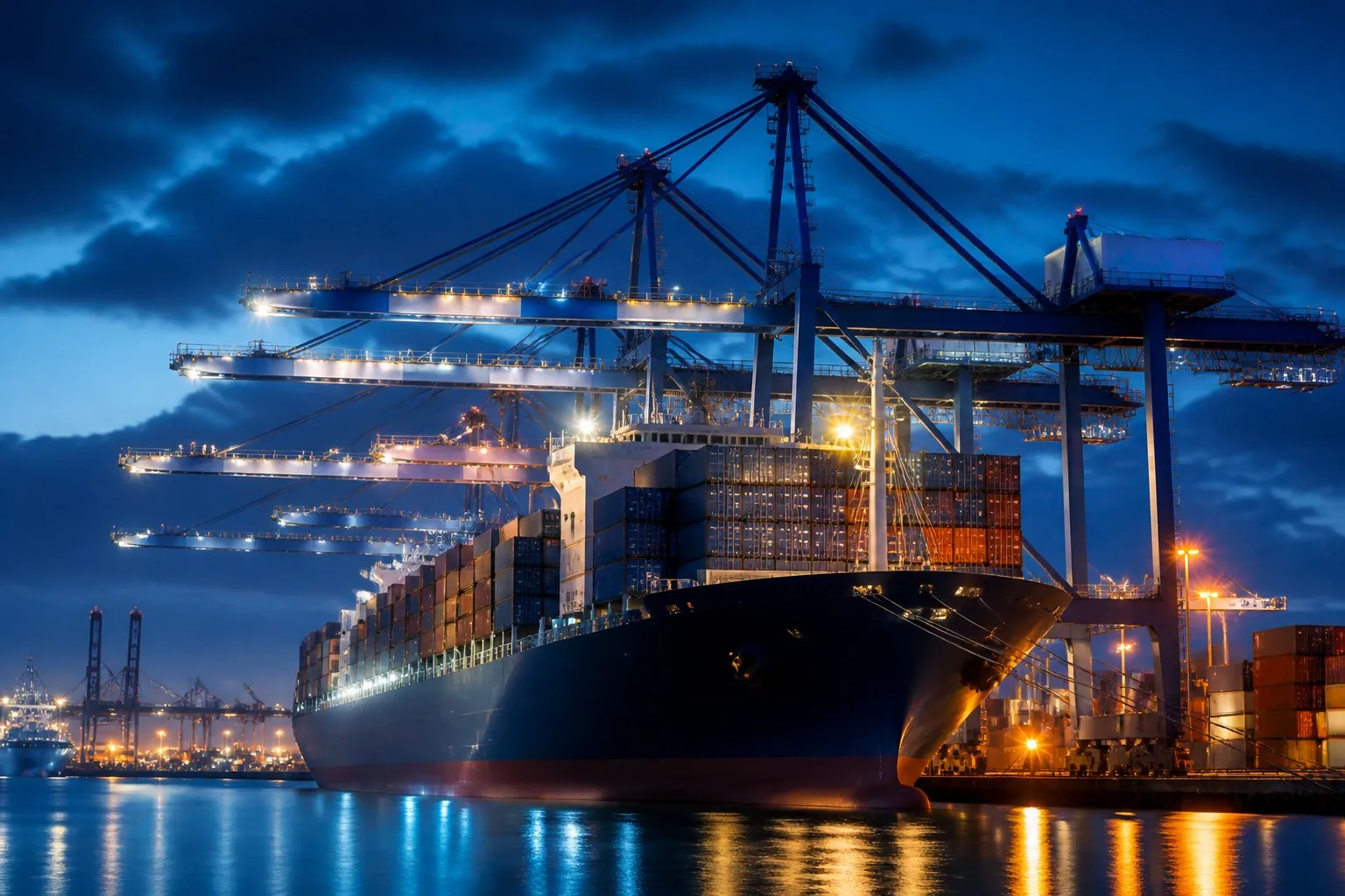Cargo ship and containers at a port for Brazil imports