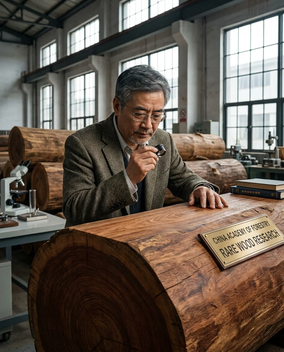 Chinese Material Expert Inspecting Mahogany
