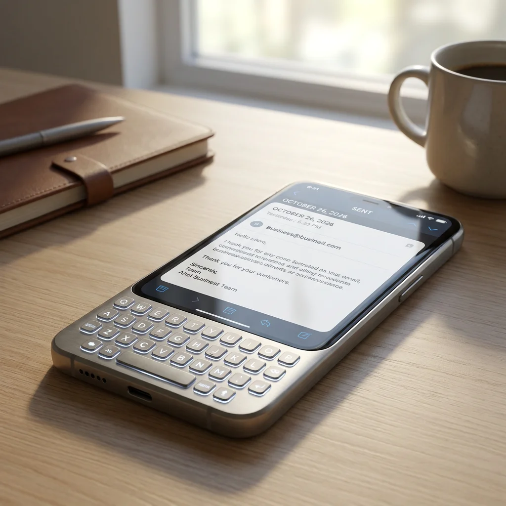 A sleek, high-end 2026 hybrid smartphone featuring...