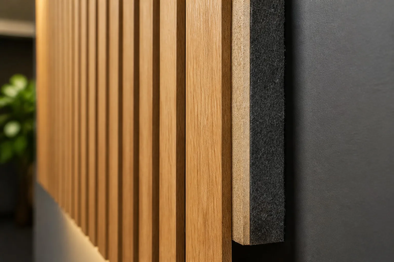 acoustic panels made from wood slats MDF and polyester felt