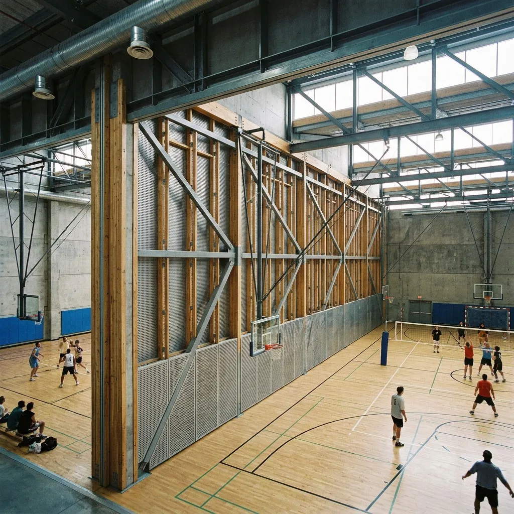 High-Span Engineering: Dividing Large Volumetric Sports Gymnasium Spaces