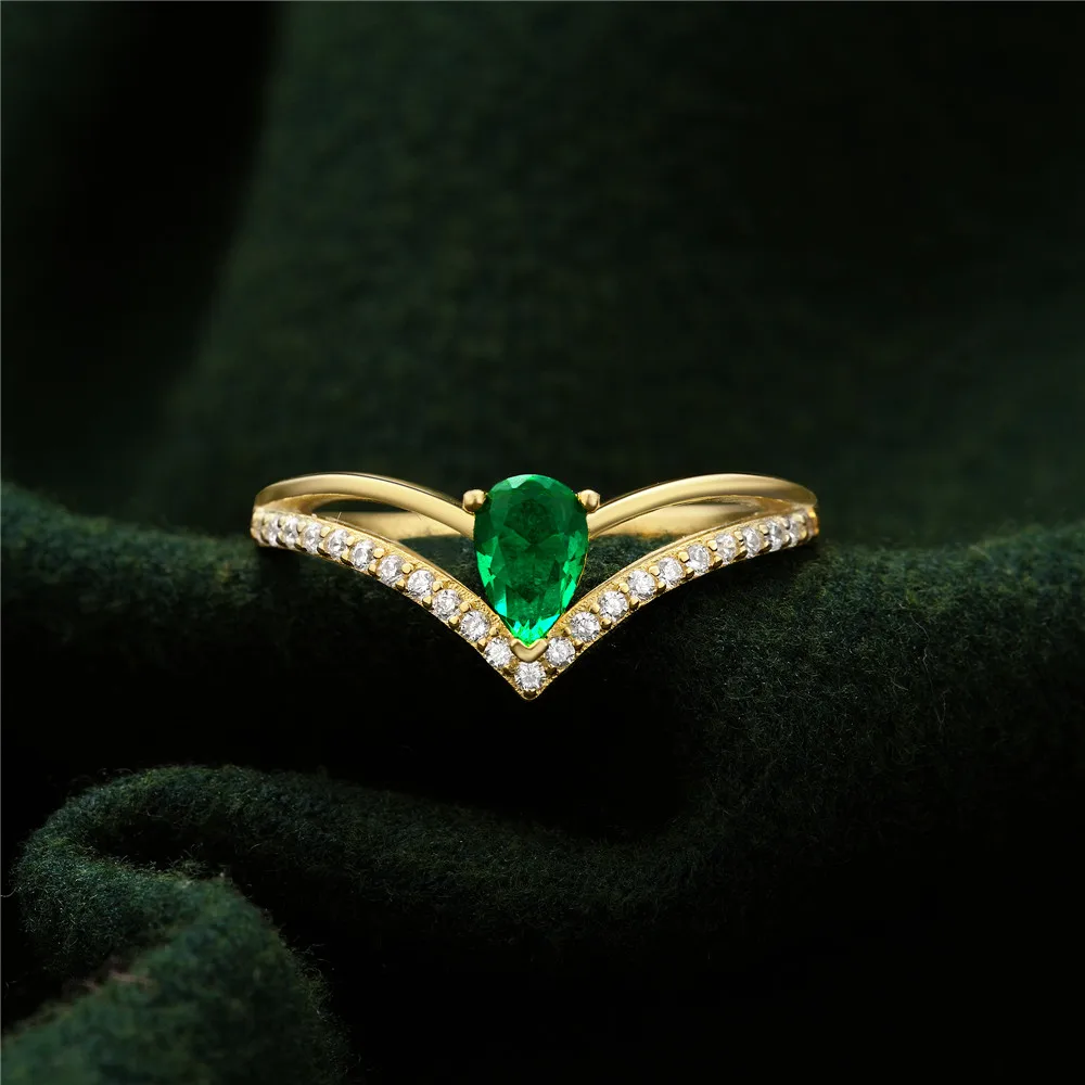 ROXI Hot Sale Women 925 Sterling Silver Jewelry 18K Gold Plated Geometric Emerald Zircon Ring Double Line Wedding Rings Gifts