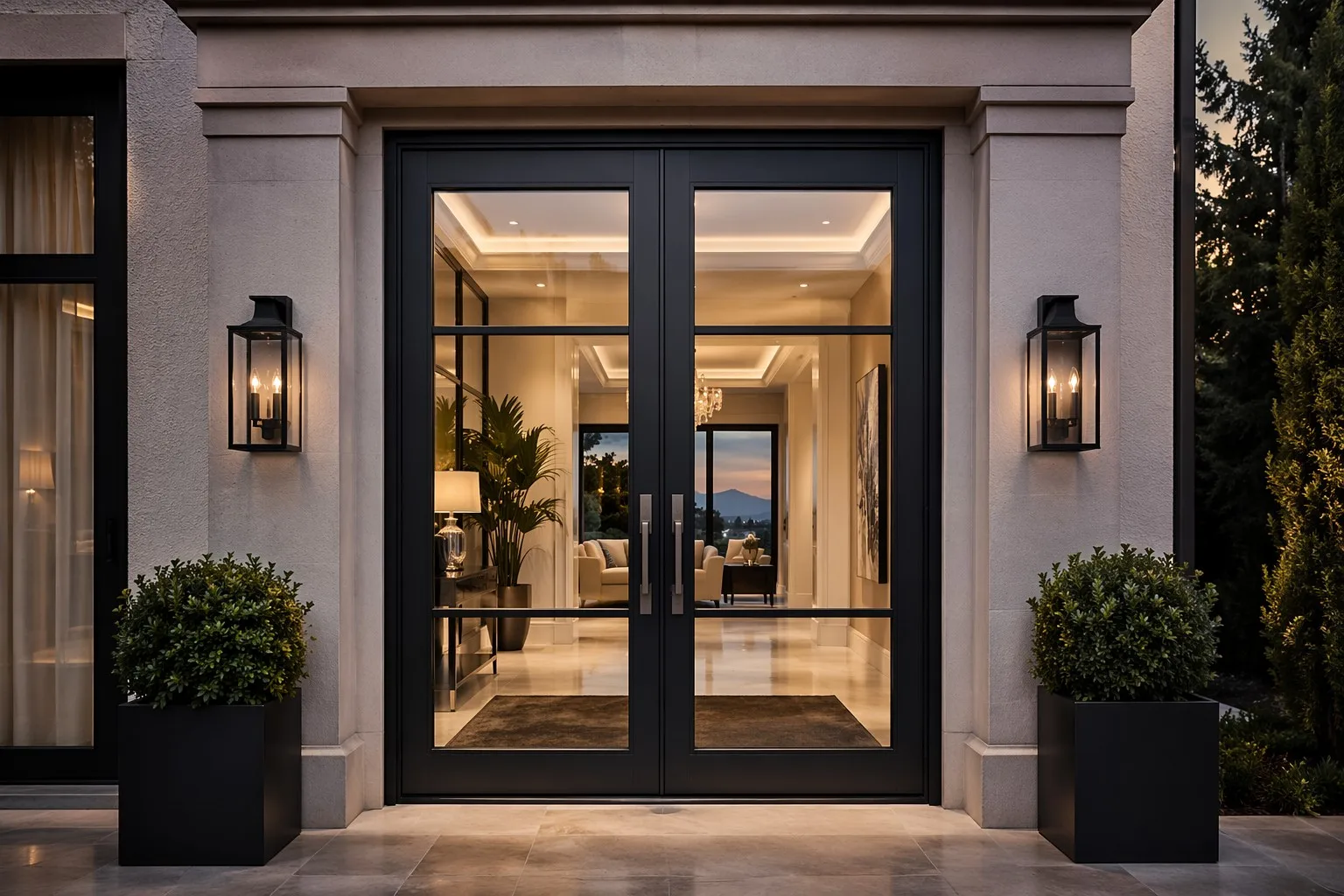 Grand luxury villa entrance with premium China aluminum double doors