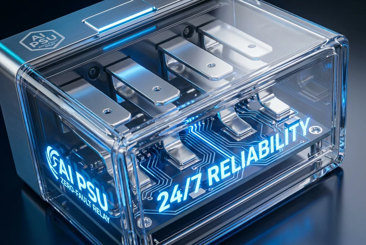 Zero-Fault Relay Contacts for AI Data Center Power Supply Units (PSU) electrical contact rivets showing conductivity and durability