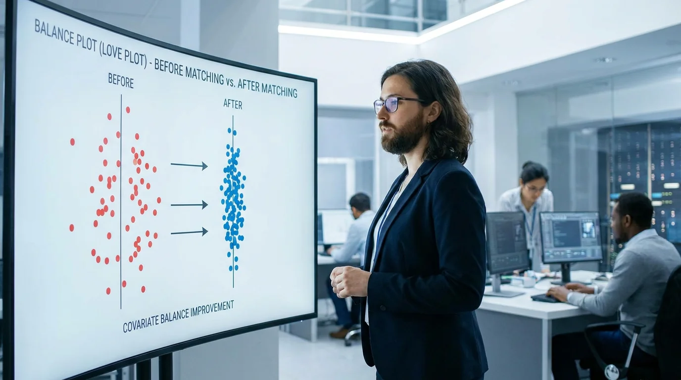 Researcher analyzing a Love plot for covariate balance