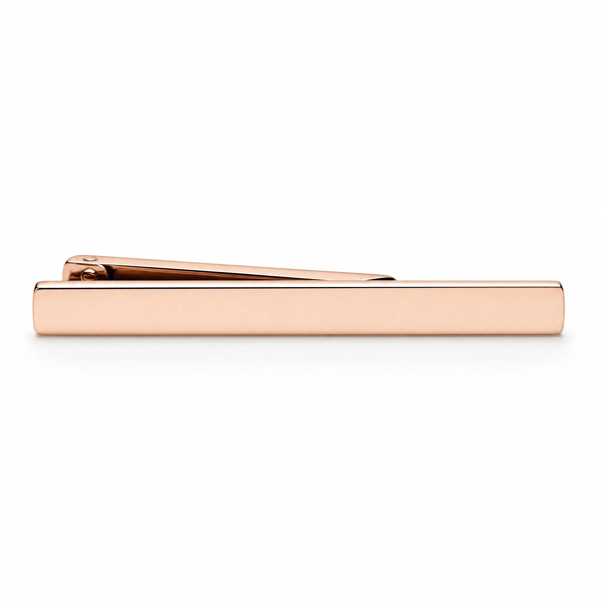 Mirror polished plain tie clip front view on white background