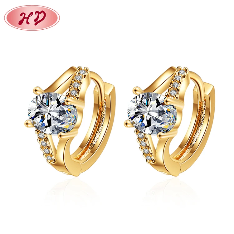 Hd Jewelry Summer 2023 Single Classic Cubic Zirconia 18K Gold Plated Jewelry Huggies Earrings For Women