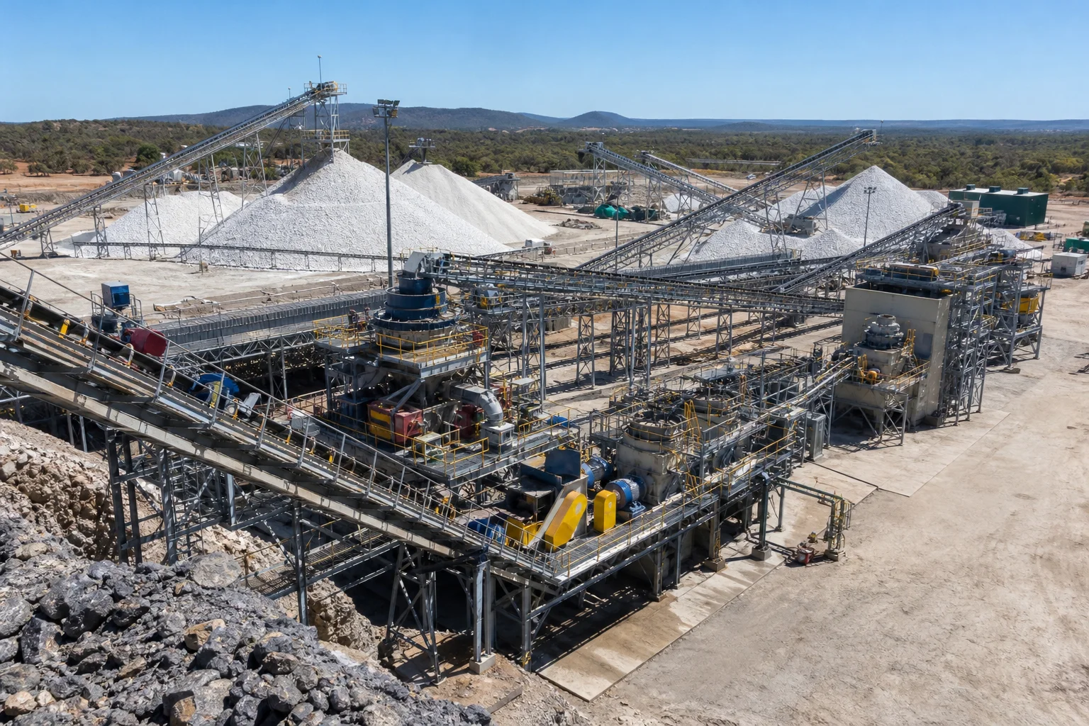 Multi-stage crushing circuit feeding spodumene pegmatite lithium DMS plant Sanming Machinery