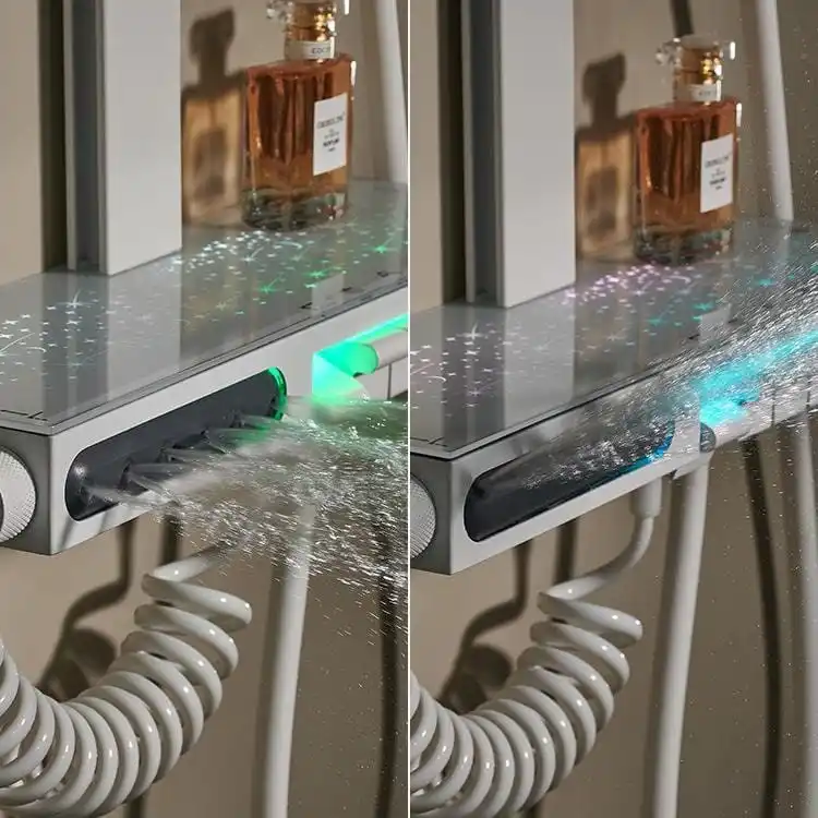 Ambient Starry Tempered Glass Deck with Cascade Flow digital-display-white-shower-set-glass