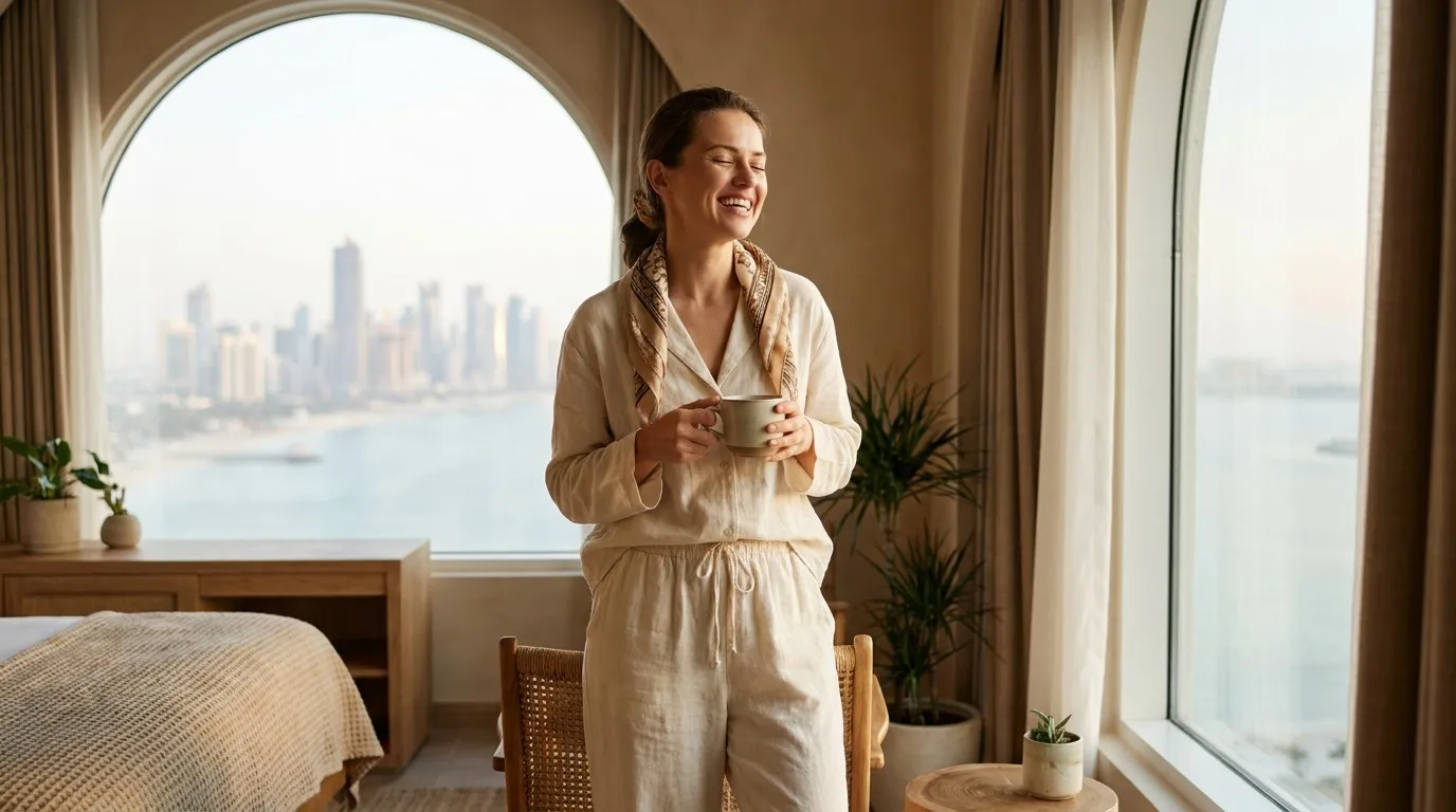 A revitalized traveler looking energetic and refreshed after following the protocol