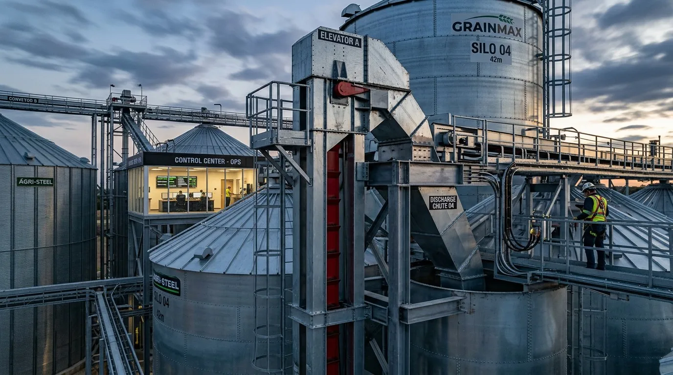 Seamless Integration of Steel Grain Silo with Elevators and Conveyors