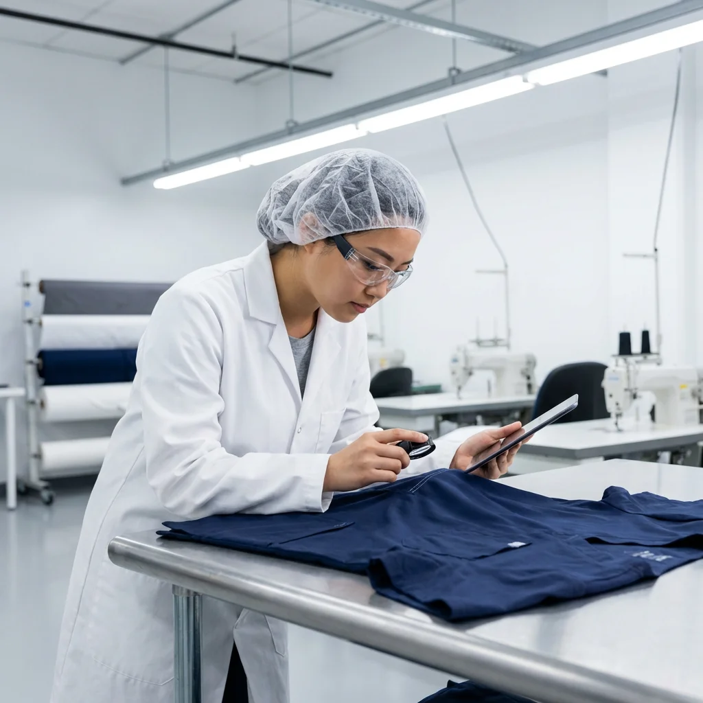 Young Asian Medical Scrub Quality Control Inspector