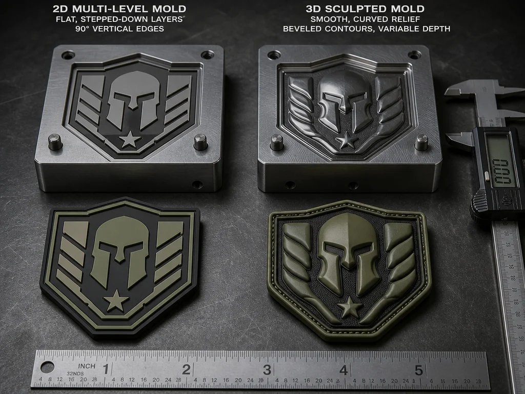2D multi level vs 3D sculpted custom tactical pvc patches mold structure