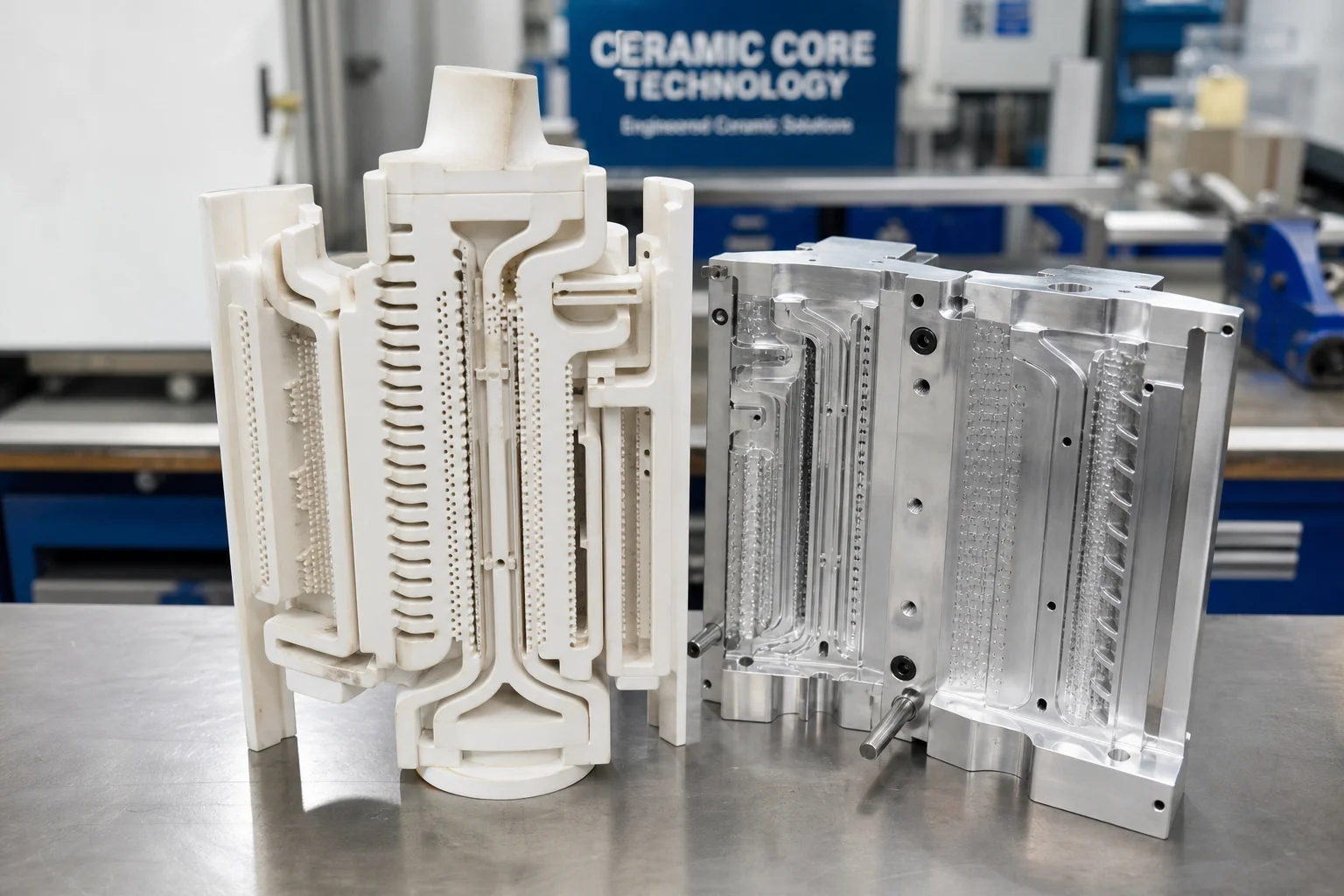 Precision multi-piece fused silica ceramic core assembly for internal serpentine cooling channels