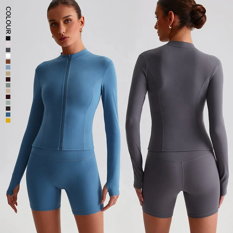 SHINBENE Hi Cloud 2Pcs Women's High Waist Shorts Long Sleeve Jacket Gym Fitness Workout Set Plus Size Sports Yoga Clothing
