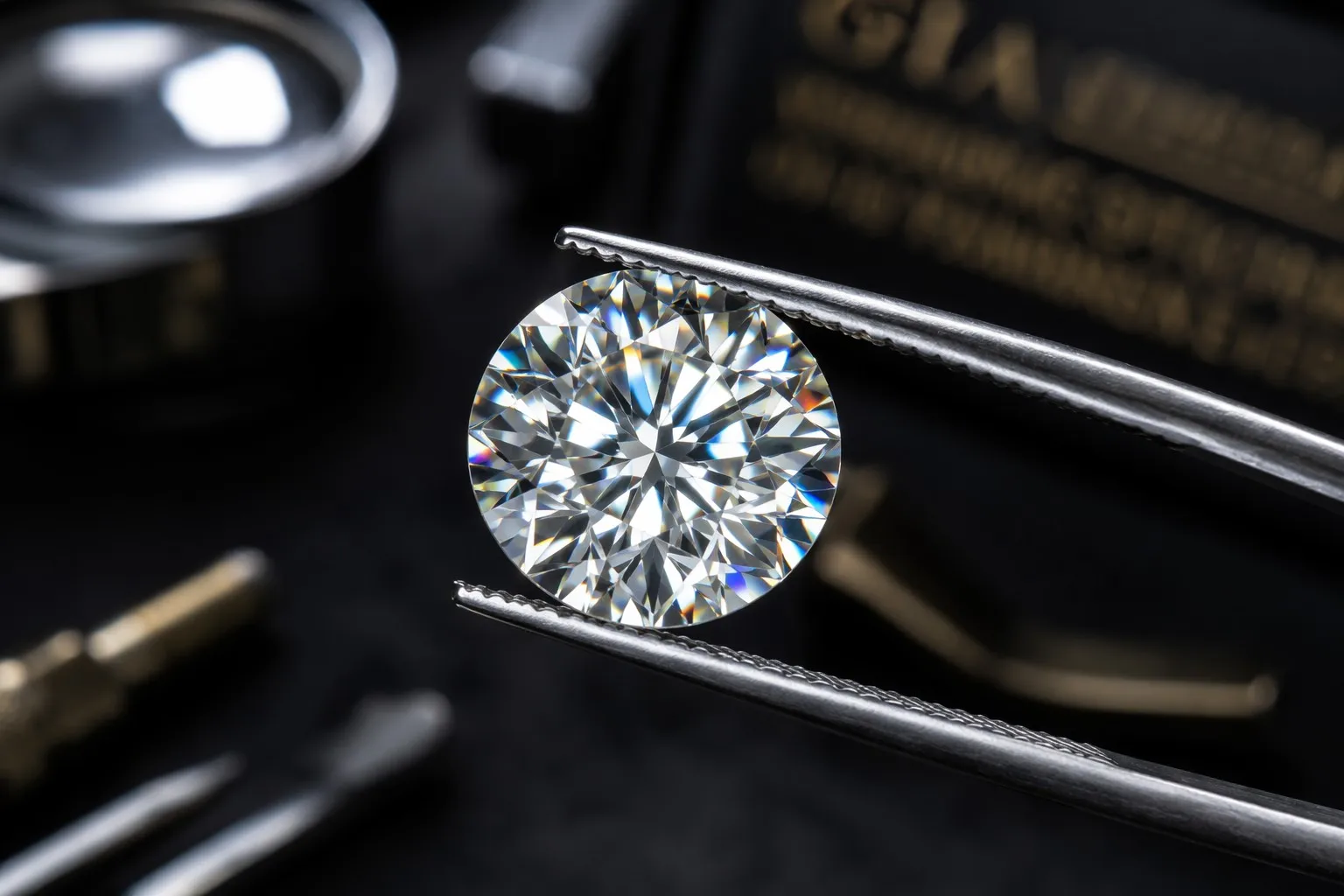Professional jewelry inspection of a brilliant cut lab-grown diamond
