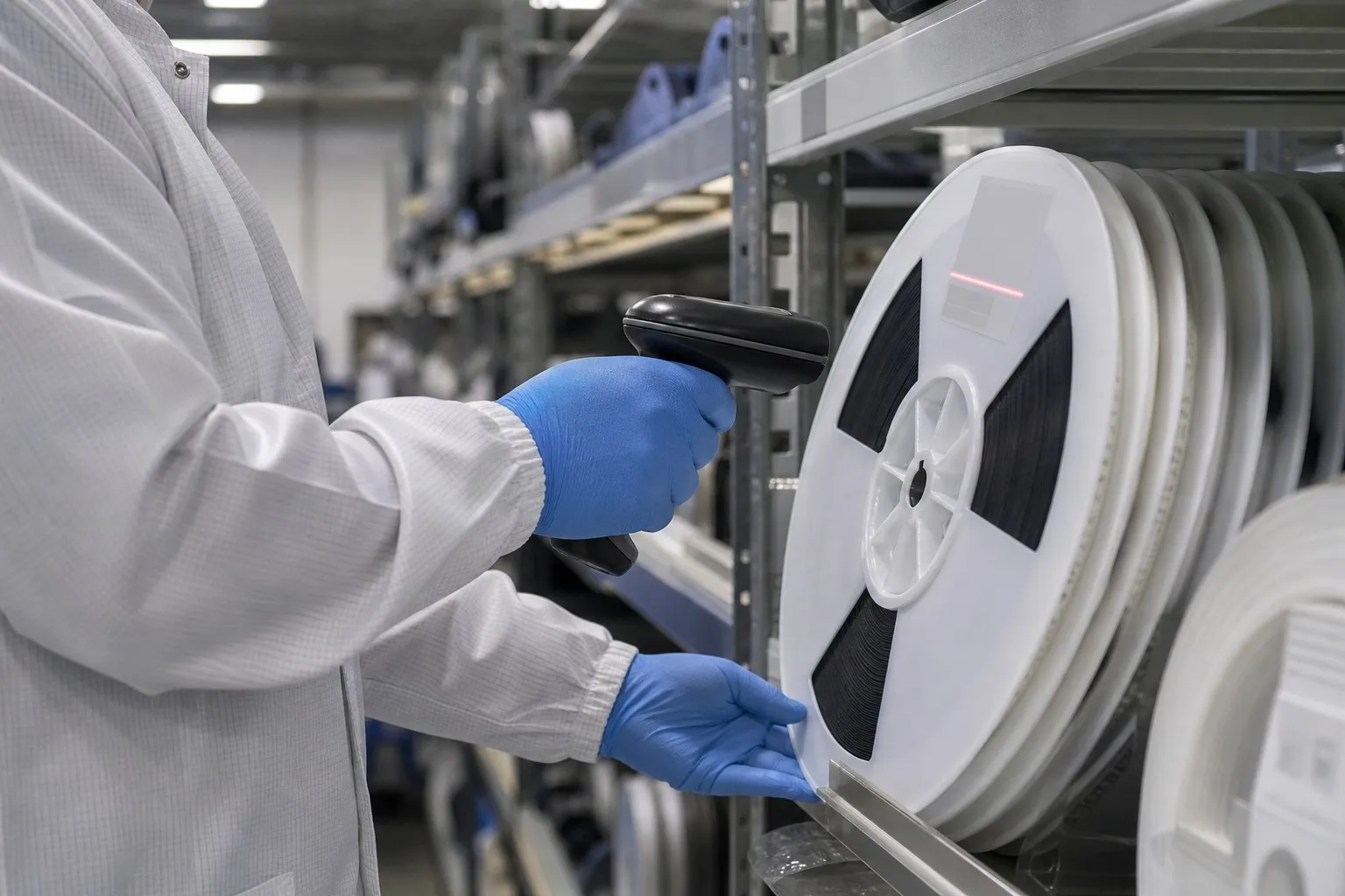 Component warehouse barcode scanning of SMD reels