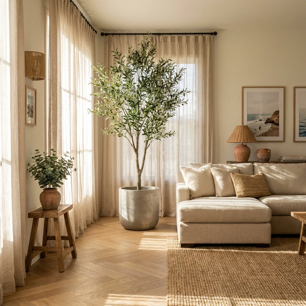 artificial plants for living room faux olive tree Mediterranean modern decor 2026