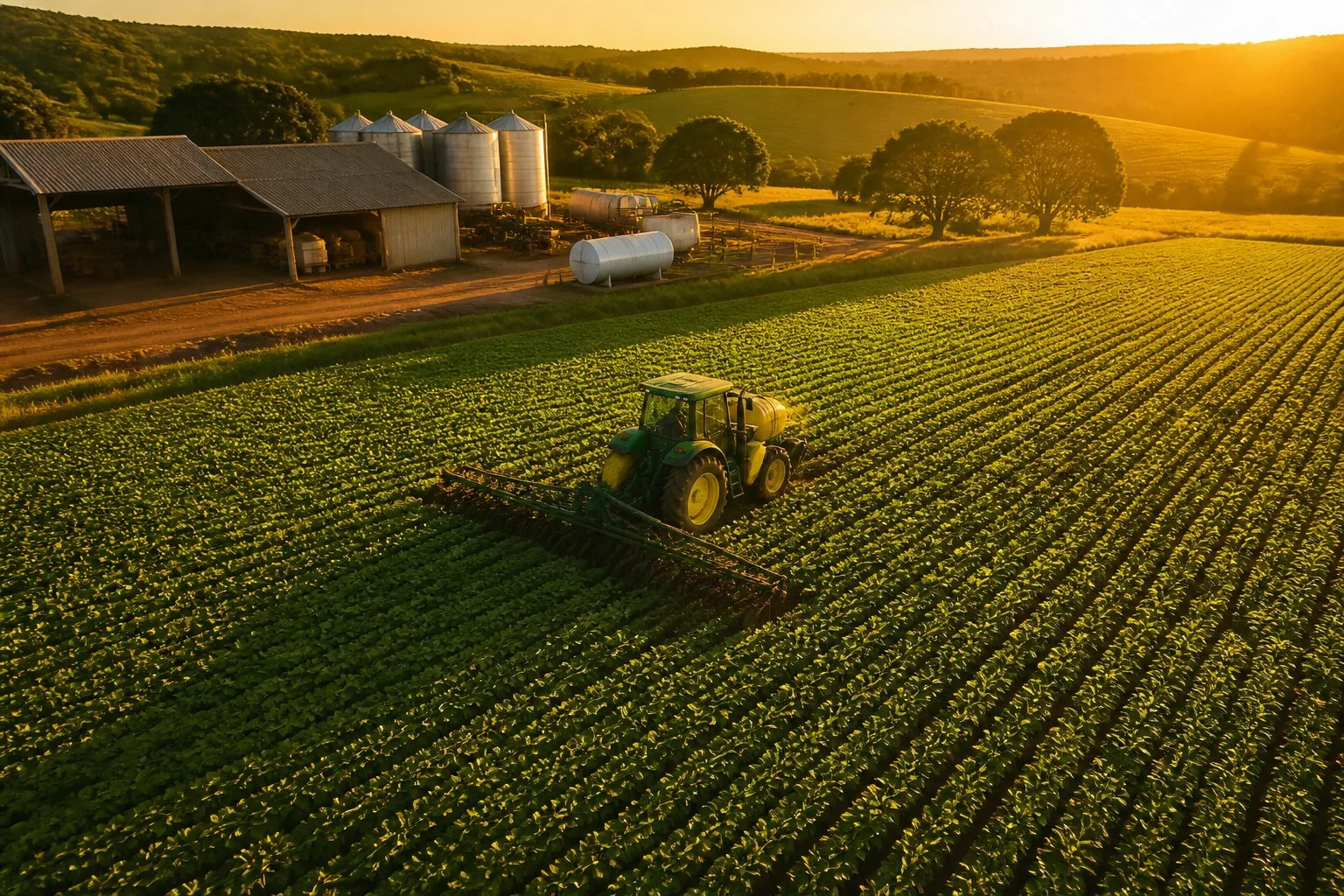 Brazilian soybean farm with tractor and fuel storage