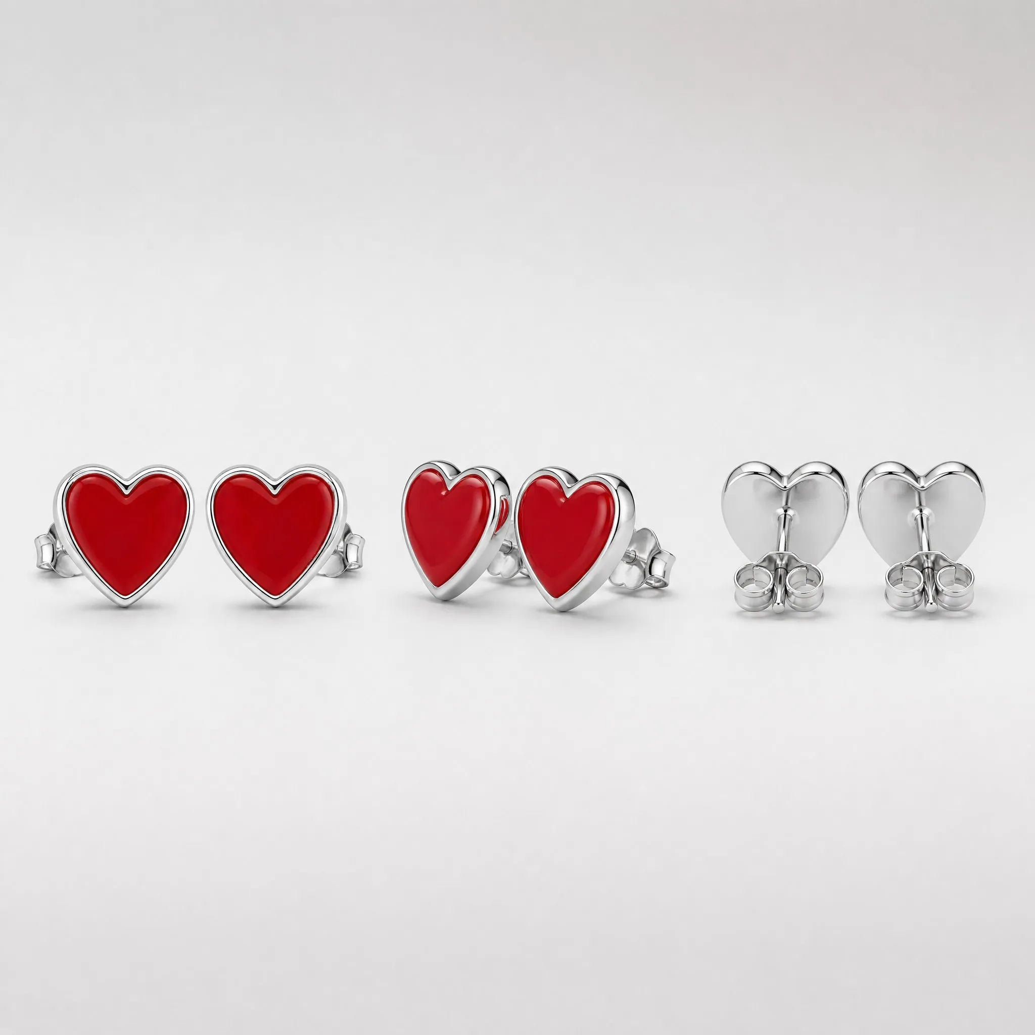 Heart stud earrings multi-angle view