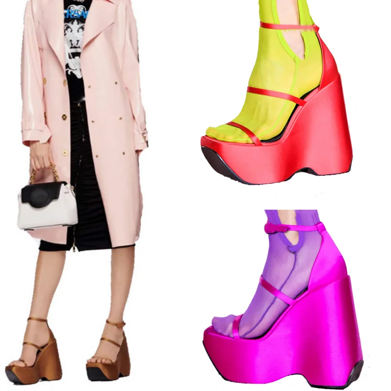 

Wedge Silk 2022 Women Sandals Summer Super High Heel Sandals Fashion Party Thick Sole Platform Open Toe Catwalk Shoes