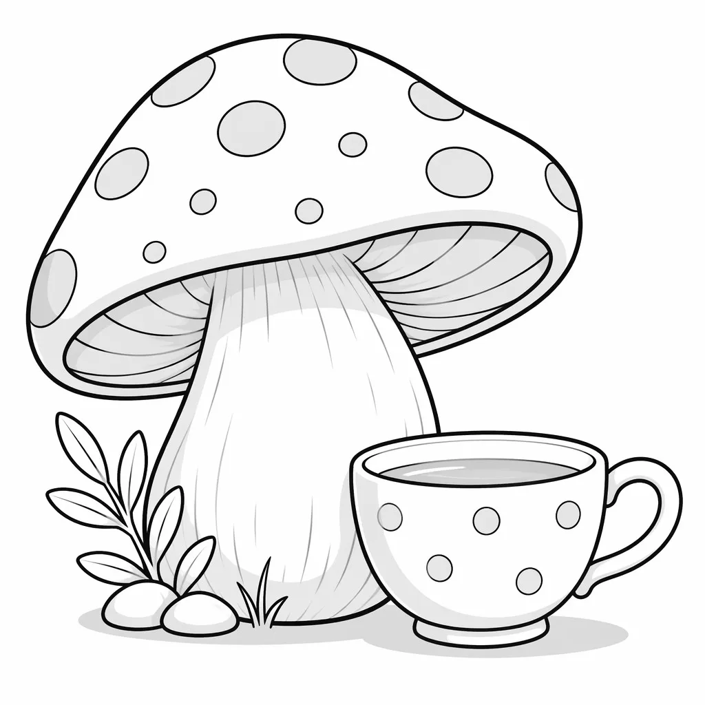 Grayscale mushroom coloring illustration