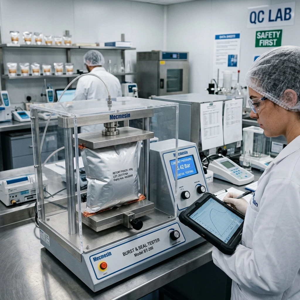 Packaging Quality Control: Burst and Pressure Test in Factory Lab