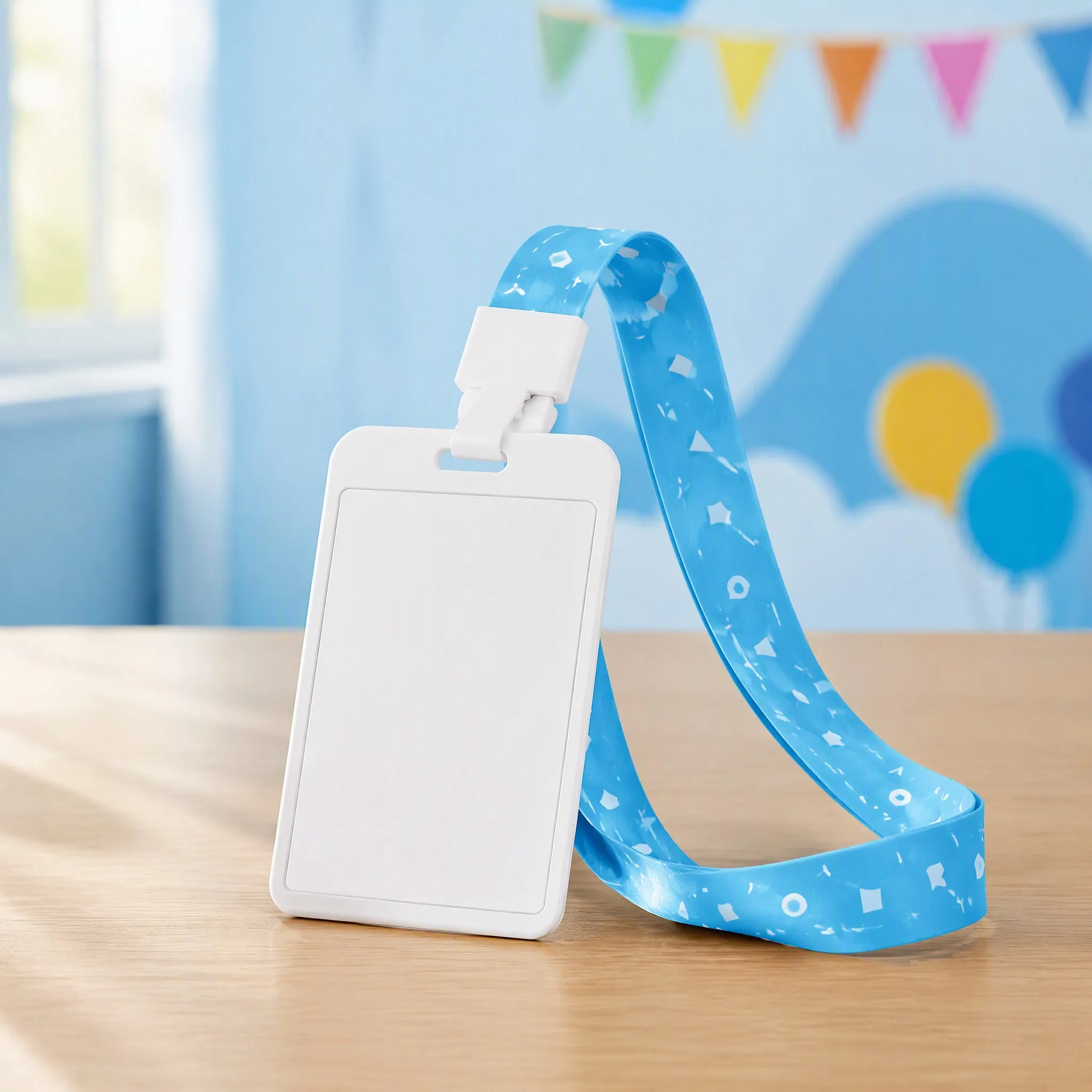 Silicone lanyard with ID badge at a cheerful kids event