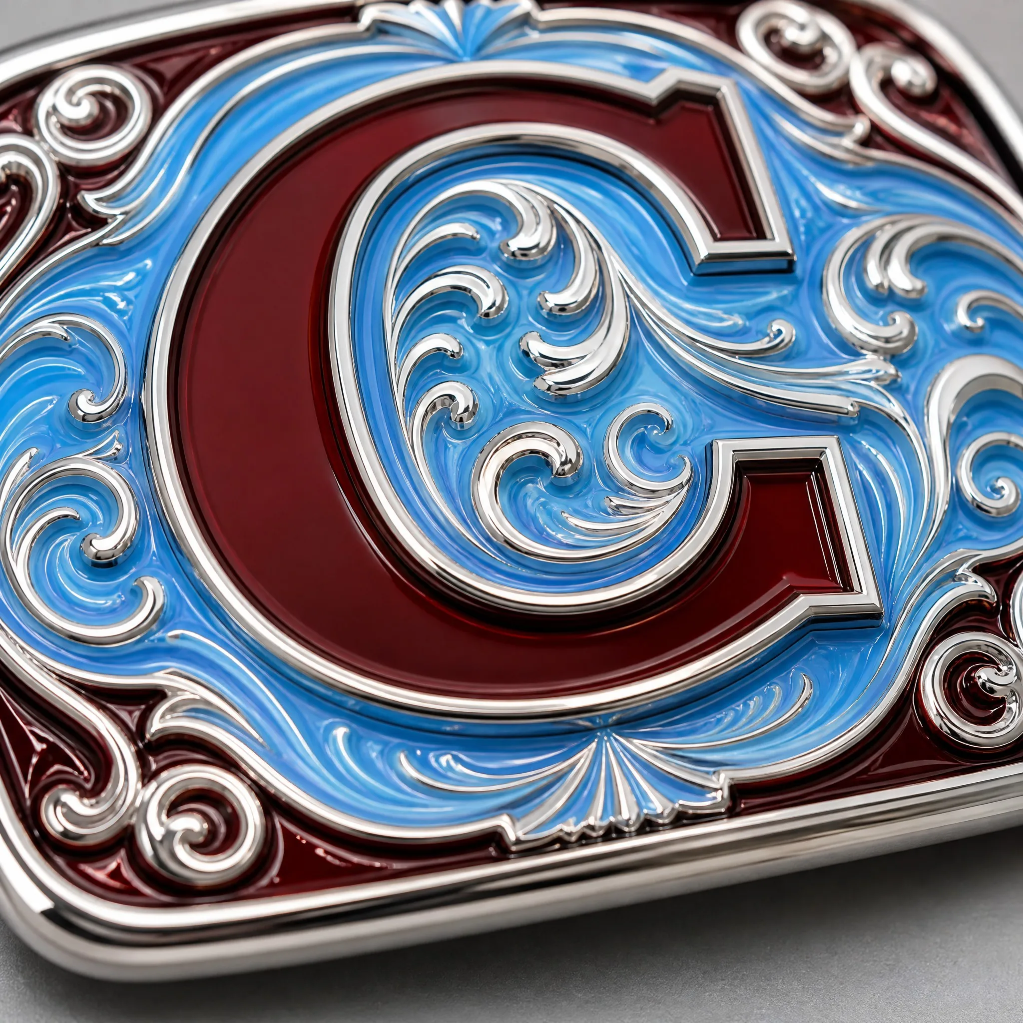 Macro detail of enamel initial letter relief