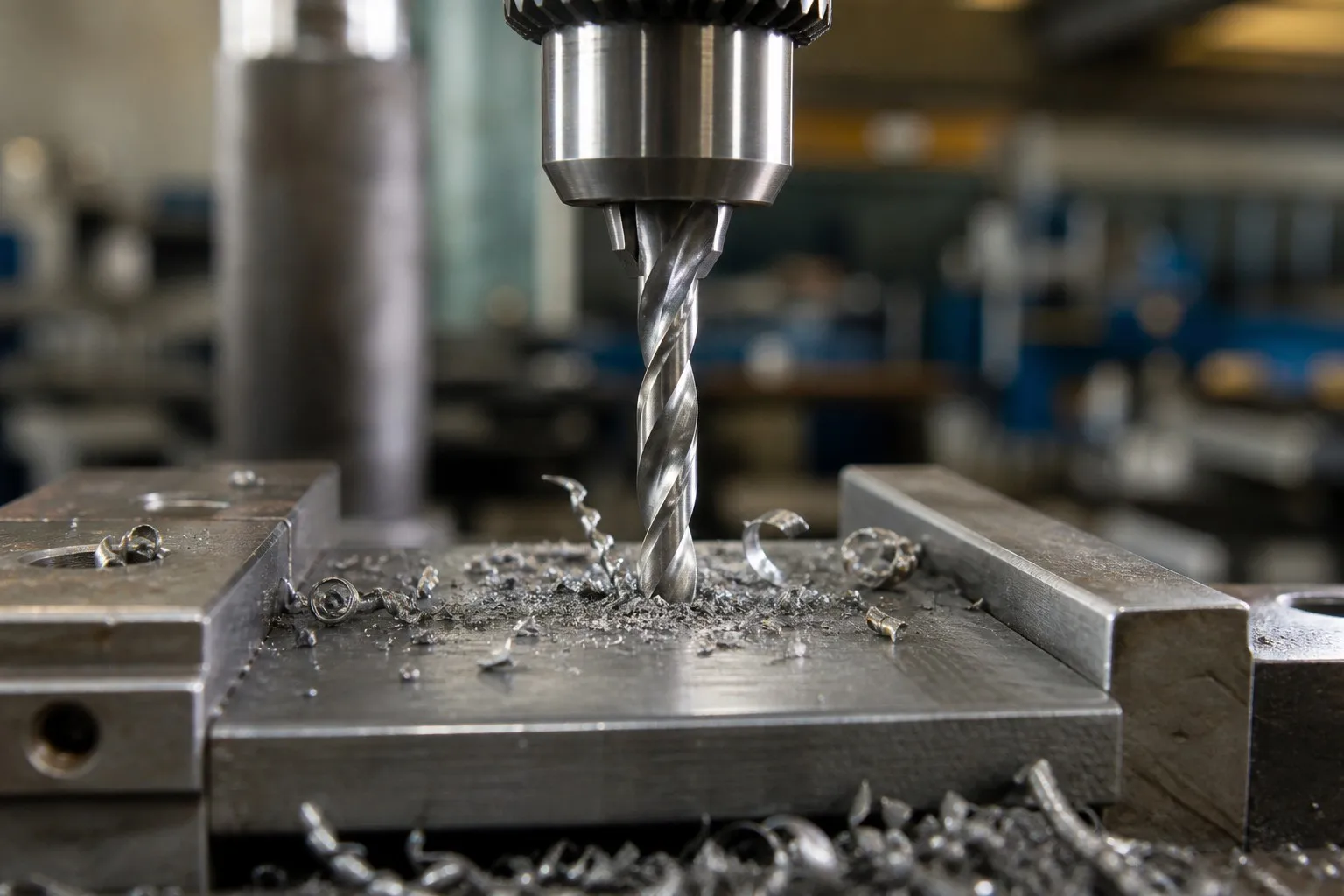 Drilling steel in a bench press
