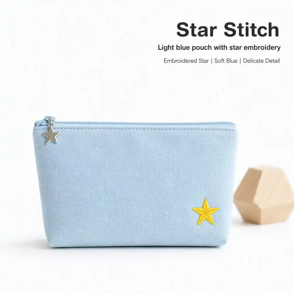 Star Stitch light blue pouch with star embroidery