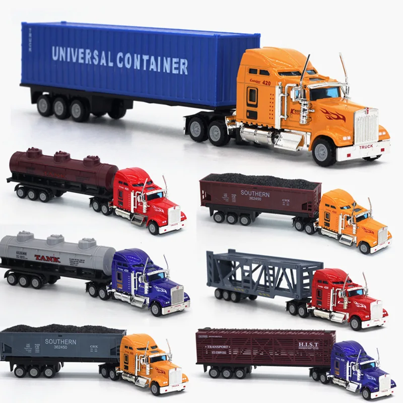 

1/65 Scale American 6 Style Metal 3 Color Trailer Shift Gilding Car for Kids Container Engineer Vehicle Model Truck Diecast Toys