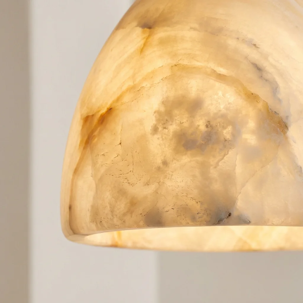 Modern Alabaster Chandelier warm glow details and natural stone veining