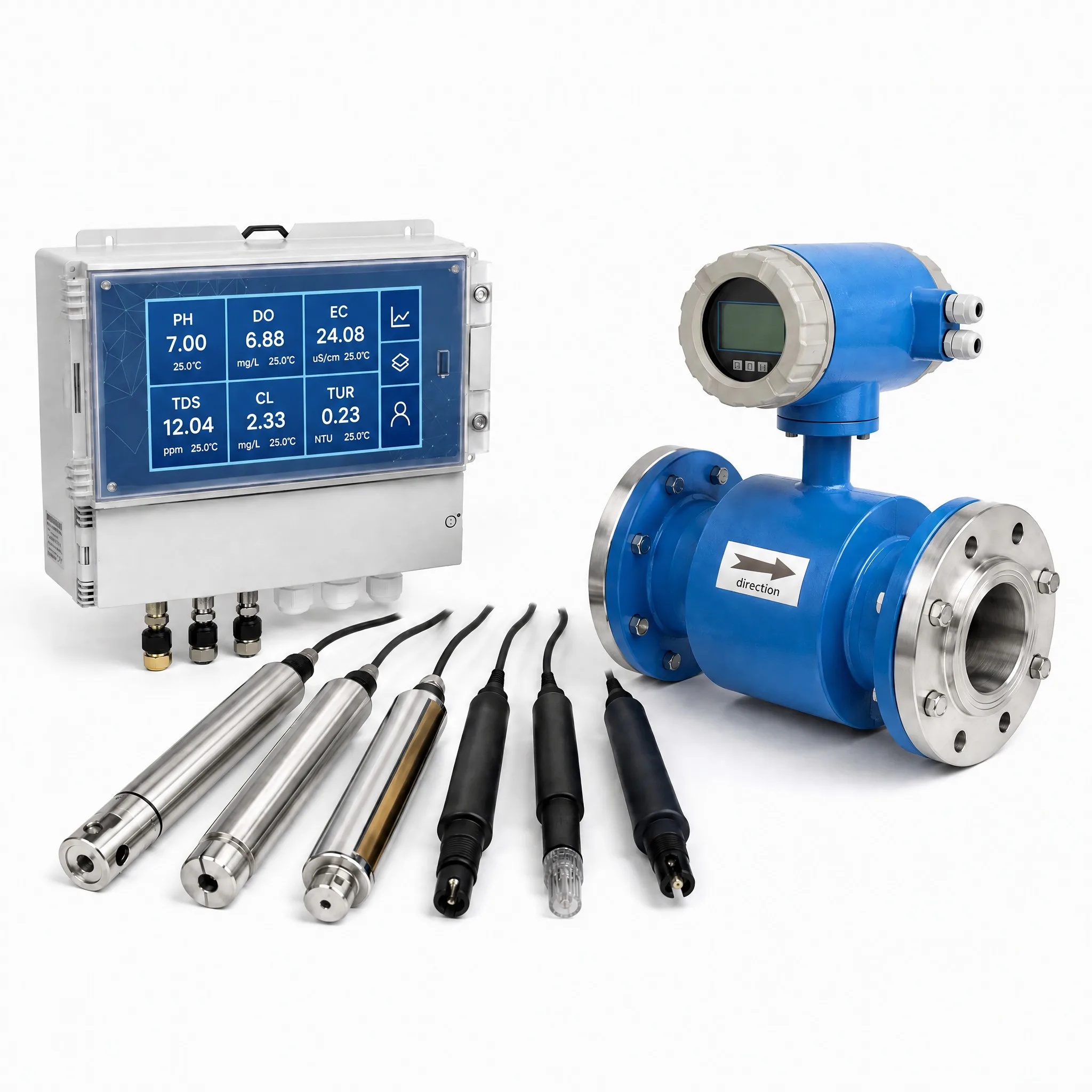 Electromagnetic flow meter and multi-parameter water quality analyzer bundle